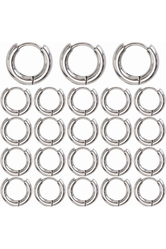 24Pcs 304 Stainless Steel Huggie Hoop Earrings Stainless Steel Color 10 Gauge 11.5x12.7x2.5mm Pin: 1mm for diy