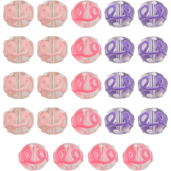24Pcs 3Colors Breast Cancer Awareness Bead Transparent Glass Round Beads Pink Ribbon Beads for Breast Cancer Ribbons Women Necklace Bracelet Jewelry Making Colorful
