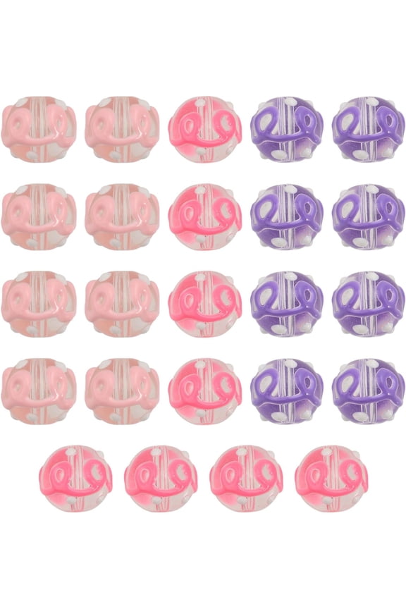 24Pcs 3Colors Breast Cancer Awareness Bead Transparent Glass Round Beads Pink Ribbon Beads for DIY Breast Cancer Ribbons Women Necklace Bracelet Jewelry Making