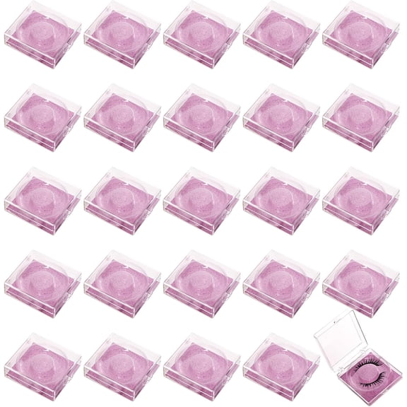 24Pcs 3D False Eyelashes Packaging Boxes Clear Rectangle Empty Eyelash Case with Glitter Paper and Clear Tray Lash Boxes for Makeup Lovers2.77x2.4x0.79inch Pink