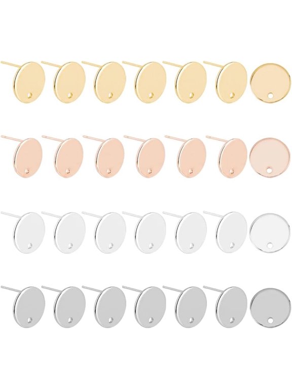 24Pcs 4 Colors 201 Stainless Steel Stud Earring Findings with 316 Surgical Stainless Steel Pins and Hole Flat Round Mixed Color 12mm for Handmade