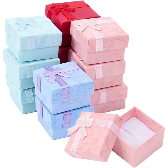24Pcs 4 Colors Pink Ring Boxes Small Cardboard Jewelry Boxes Square 1.61 x 1.61 Inch Colorful Paper Cases Set for Birthday Valentines Party Present DIY Packaging Decor colorful DIY