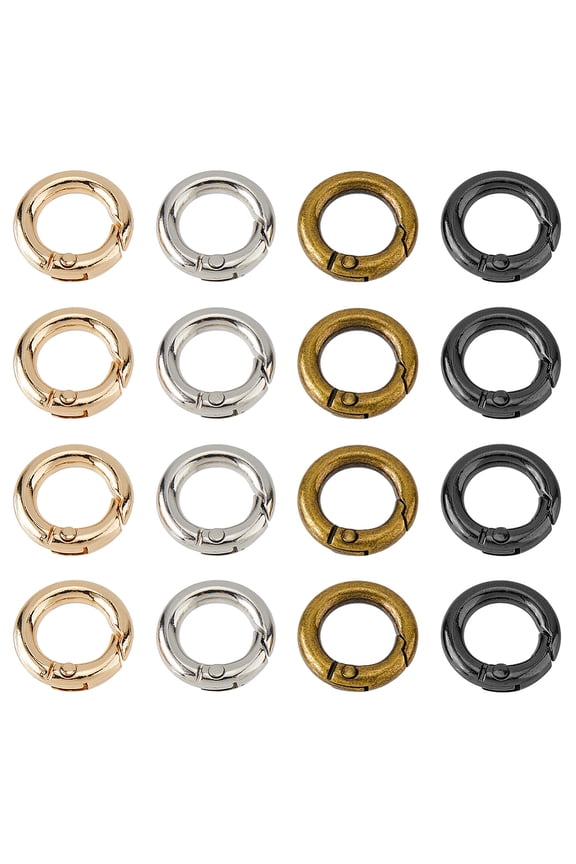 24Pcs 4 Colors Small Spring O Ring 17.5mm Round Snap Clip Key Rings Mini Round Carabiner Clip Necklace Shortener Clasp for Jewelry Bracelets Connector Purse Charm Rings Clasps