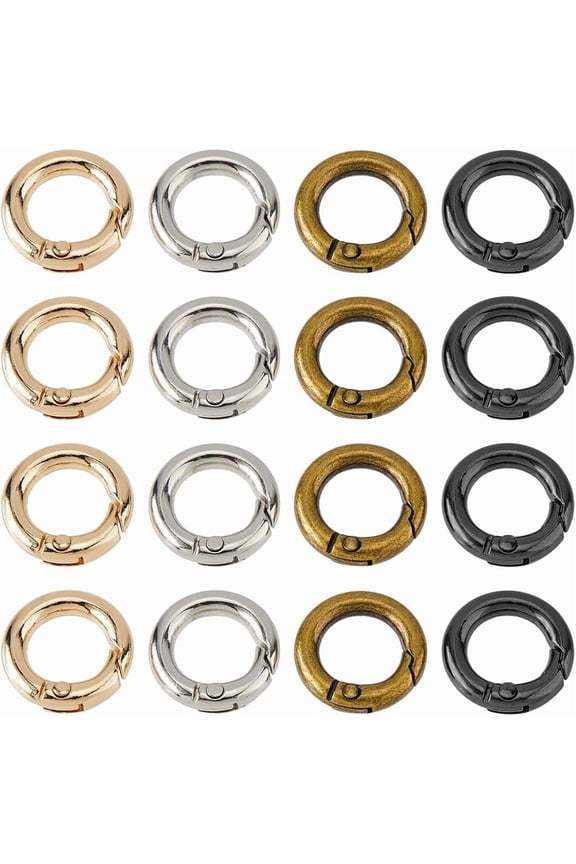 24Pcs 4 Colors Small Spring O Ring 20mm Round Snap Clip Key Rings Mini Round Carabiner Clip Necklace Shortener Clasp for Jewelry Bracelets Connector Purse Charm Rings Clasps