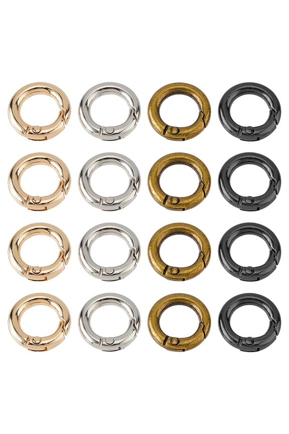 24Pcs 4 Colors Small Spring O Ring 20mm Round Snap Clip Key Rings Mini Round Carabiner Clip Necklace Shortener Clasp for Jewelry Bracelets Connector
