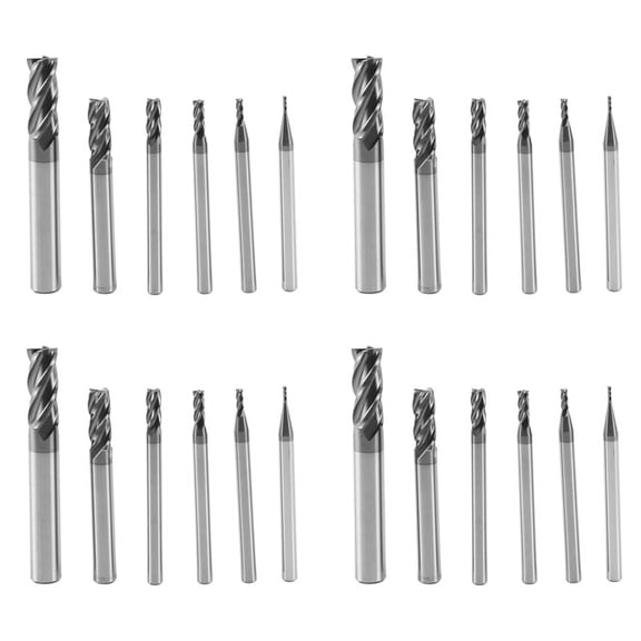 24Pcs 4 Flutes End Mills Set for Steels Square CNC Carbide Milling Cutter Spiral Router Bits Dia(1 2 3 4 6 8mm),24 * End Mills,black & silver