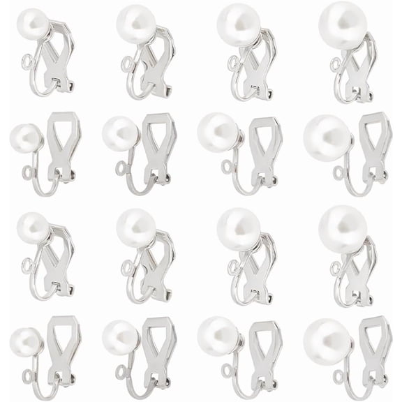 24Pcs 4 Size 304 Stainless Steel Clip-On Earrings Findings with Loops Metal Clip-on Earring Converters with Imitation Pearl Plastic Beaded Earring Components for Jewelry Making for DIY