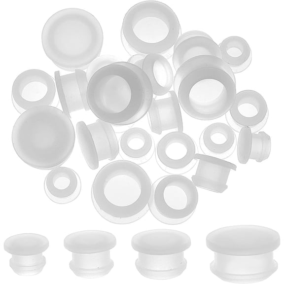 24Pcs 4 Sizes Silicone Stoppers for Salt and Pepper Shakers 1/2 5/8 3/8 5/16 Inch Salt Plug Stopper Replacement Bottle Caps Reusable Clear Round End Cap Corks