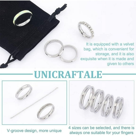 24Pcs 4 Sizes Stainless Steel Ring Blank Settings Round Groove Rings Components Size 7-10 Ring Core Blank