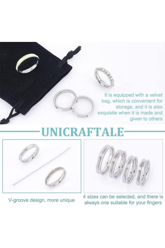 24Pcs 4 Sizes Stainless Steel Ring Blank Settings Round Groove Rings Components Size 7-10 Ring Core Blank