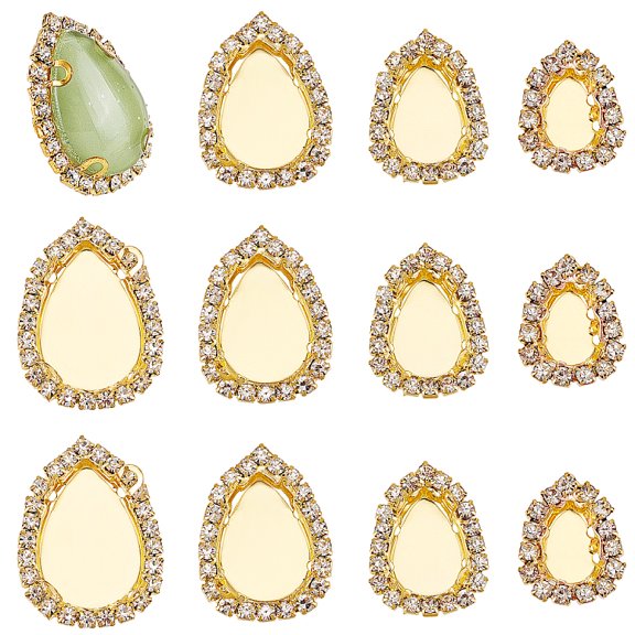 24Pcs 4 Style Brass Cabochon Connector Setting Multi-Strand Links Rhinestone Teardrop Golden 15.5~30x12~21x5.5~8.5mm Hole: 1mm 6pcs/style for DIY