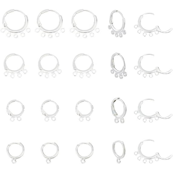 24Pcs 4 Style Round Earring Hooks 925 Silver Plated Lever Back Earring Round French Hook Hypoallergenic Open Loop Leverback Earwires for DIY Earring Jewelry Making Hole 1~1.5mm