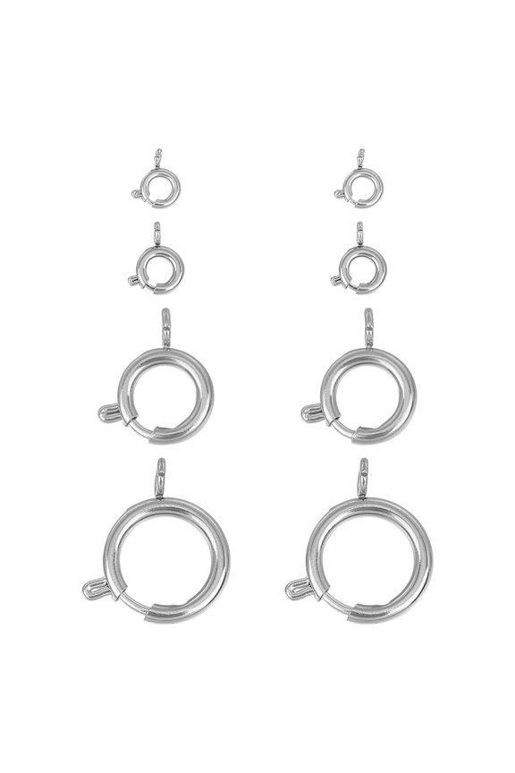 24Pcs 4 Styles 304 Stainless Steel Spring Ring Clasps Manual Polishing Necklace Design Materials Stainless Steel Color 5~16mm Hole: 1~3mm for DIY