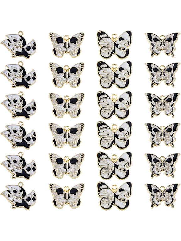 24Pcs 4 Styles Alloy Enamel Butterfly Charm Golden Gothic Butterfly Charm Gothic Charms Theme Charms for DIY Jewelry Making Hole: 1.6-1.8mm