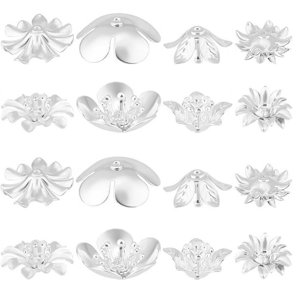 24Pcs 4 Styles Brass Bead Caps Multi-Petal Flower Mixed Color 11~16x5~16.5x5~6mm Hole: 0.5~1mm
