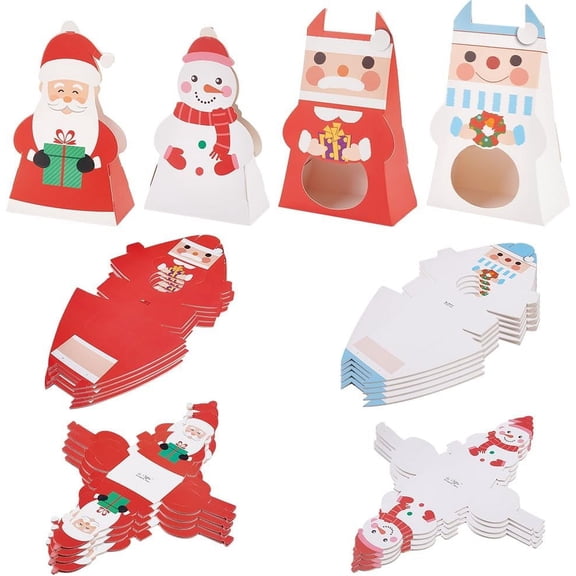 24Pcs 4 Styles Christmas Kraft Paper Gift Boxes Foldable Decorative Christmas Gift Bags