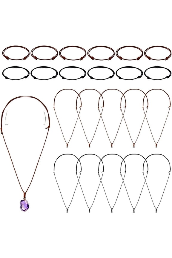 24Pcs 4 Styles Rope Necklace Cords Adjustable Bracelet String Double Knotted Cord Polyester Rope Chain Choker with Metal Ring