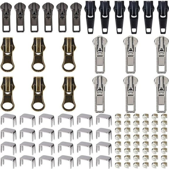 24Pcs 4 Styles Zipper Repair Kits Universal #5 Zipper Sliders Pull Top Bottom Stops Replacement Zip for Metal Nylon Coil Jacket Backpack Purses Bags Fix Supplies Black Silver for diy