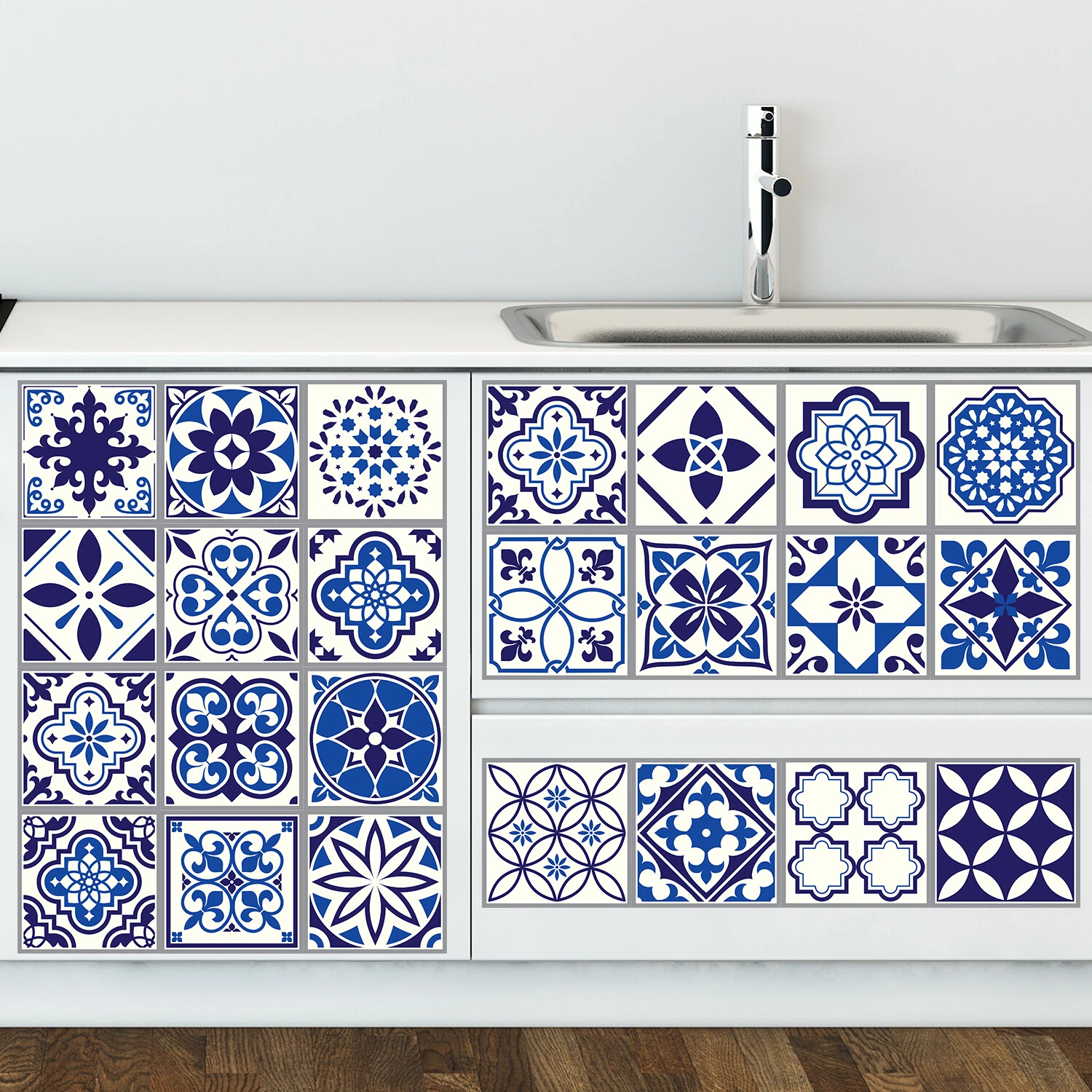 24Pcs 4"X4" Spanish Moroccan Blue Peel And Stick Tiles Sticker Backsplash Decals