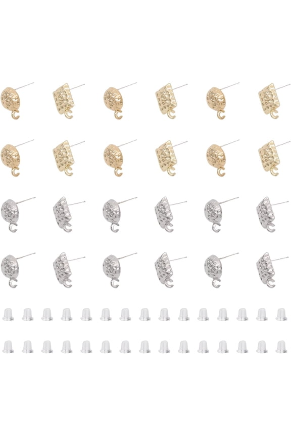 24Pcs 4Styles Alloy Stud Earring Findings Rack Plating with 925 Sterling Silver Pins and Vertical Loops with 30Pcs Plastic Ear Nuts Platinum and Light Gold for DIY