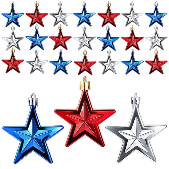 24Pcs 4Th Of July Christmas Tree Star Ornaments - Independence Day Star Ornaments Blue Red Mini Christmas Tree Ornaments Independence Day Labor Day Christmas Tree Decorations
