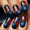 thumbnail image 1 of 24Pcs 4th of July Patriotic Nails, Independence Day American Flag Nail Art for Women Girls, Red Blue Fireworks Medium Square Fake Nails, 1 of 6