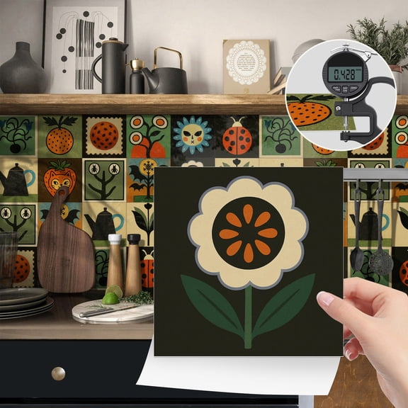 24Pcs 4x4 Inch European Floral Tile Stickers, Peel and Stick Waterproof PVC Decals, Farmhouse Style Self-adhesive Wall Stickers for Kitchen Bathroom Backsplash Home Decor