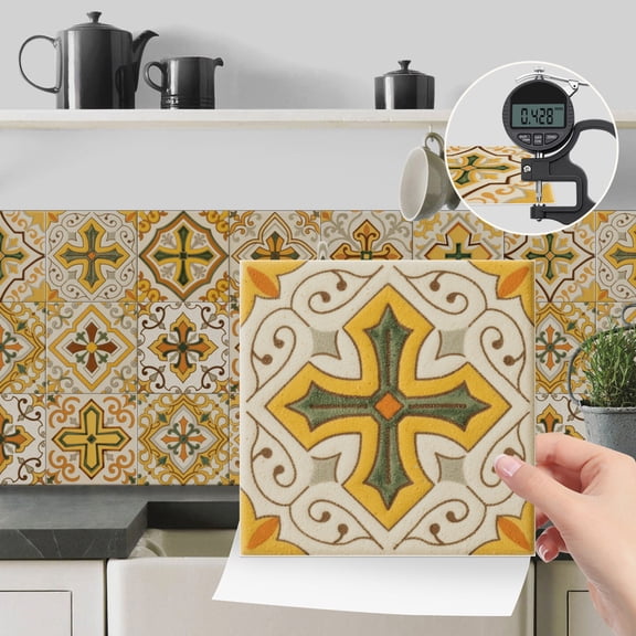 24Pcs 4x4 Inch European Floral Tile Stickers, Peel and Stick Waterproof PVC Decals, Farmhouse Style Self-adhesive Wall Stickers for Kitchen Bathroom Backsplash Home Decor