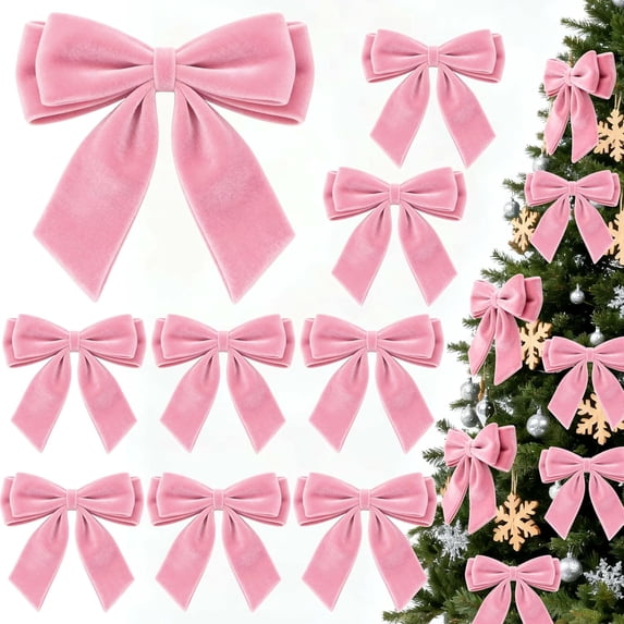 24Pcs 5.9 * 5.9in Velvet Bows for Christmas Tree, Bows with Twist Tie, Bulk Red Velvet Ornaments for Wreath Garland Gift Wrapping, Wedding Champagne Parties Christmas Decorations(Pink)