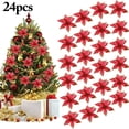 thumbnail image 1 of 24Pcs 5.91" Glitter Artificial Christmas Flowers Wedding Christmas Tree Wreaths Ornament Indoor Christmas Decorations for Christmas Home Wedding Party, 1 of 9