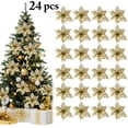 thumbnail image 1 of 24Pcs 5.91" Glitter Artificial Christmas Flowers Wedding Christmas Tree Wreaths Ornament Indoor Christmas Decorations for Christmas Home Wedding Party, 1 of 8