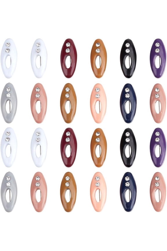 24Pcs 6 Color Hijab Pins Clips Scarf Safety Pins 1.5x0.6 Inch Plastic Cover Hijab Pin Hollow with Rhinestone Pins Oval Scarf Pin for Fastening Scarves Sweaters Hijab Accessories