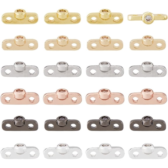 24Pcs 6 Colors Brass Connector Pendant Clear Cubic Zirconia Links Oval Charms