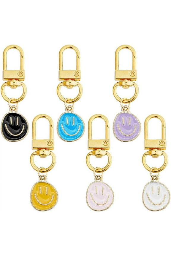 24Pcs 6 Colors Face Keychain Enamel Expression Key Chain Golden Alloy Keyring with Charms Cute Handbag Key Chain Bulk Aesthetic Keychain Car Key Ring Pendant for Backpack Purse for diy