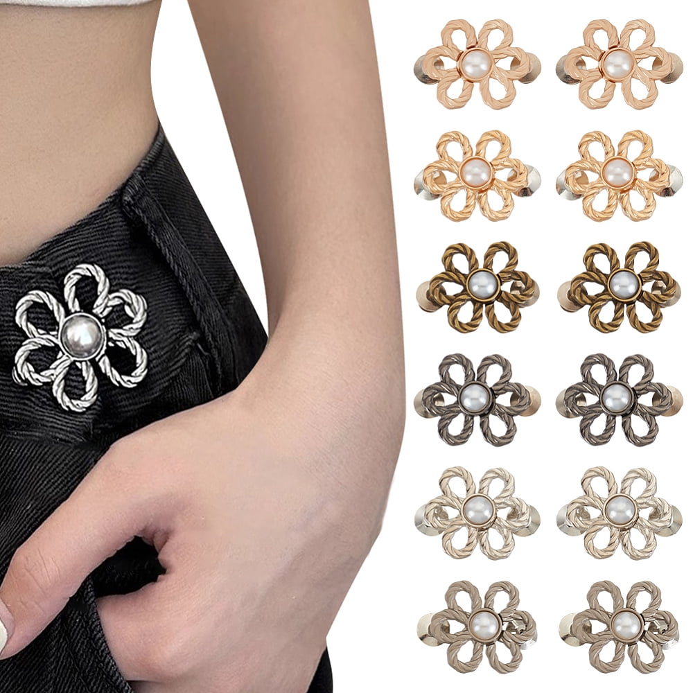 24Pcs 6 Colors Flower Shape Plastic Bead with Zinc Alloy Adjustable Jean Button Pins Waist Tightener Sewing Fasteners for Garment Accessories