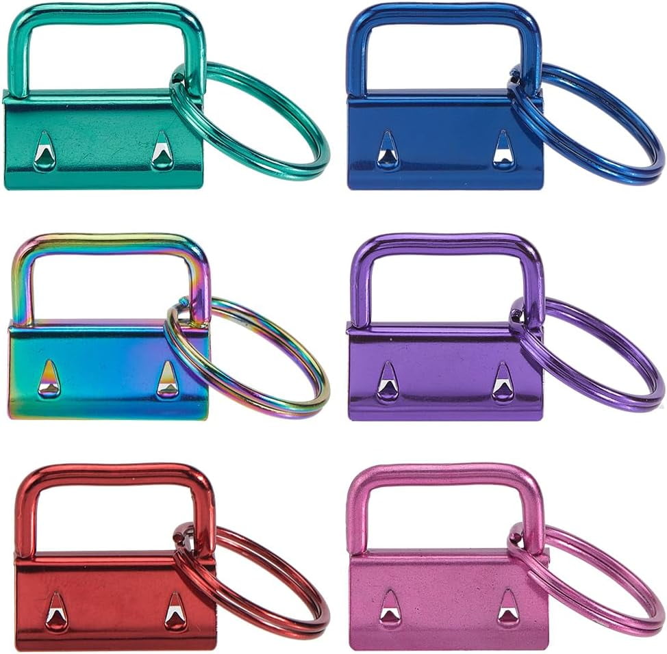 24Pcs 6 Colors Iron Ribbon Ends Key Fob Hardware for Wristlet Keychain ...