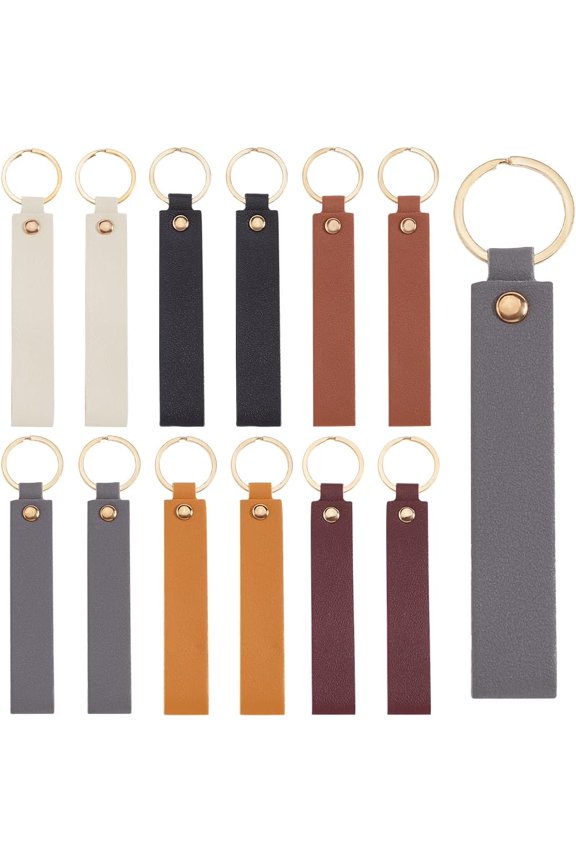 24Pcs 6 Colors PU Leather Keychain Blanks Key Chains Bulk Black Brown Business Style Rectangular Engraving Keychains Holder with Gold Iron Key Ring for Keys Chain Stamping DIY Craft Supplies