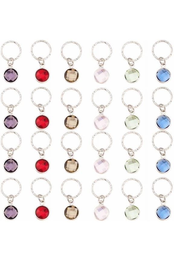 24Pcs 6 Colors Round Braid Hair Clips Glass Cabochons Braid Hair Jewelry Dreadlock Braid Glass Silver Hair Rings Braiding Hair Pendants Dreadlock Braid Accessories for Hair Styling 25mm Long for DIY