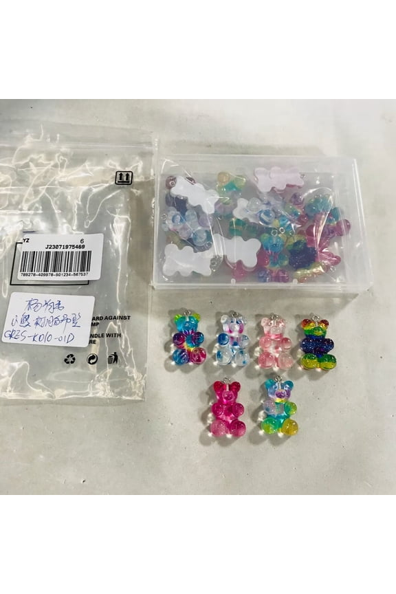 24Pcs 6 Colors Translucent Resin Pendants Glitter Bear Charms with Platinum Tone Iron Loops Mixed Color 32x19x8.5mm Hole: 2mm 4pcs/color