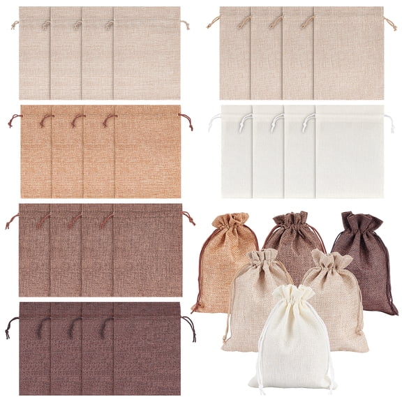 24Pcs 6 Style Burlap Packing Pouches Drawstring Bags Polyester Imitation Burlap Packing Pouches Drawstring Bags for Presents Mixed Color