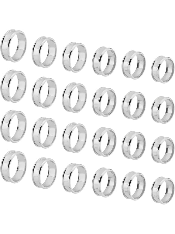 24Pcs 6 Styles 201 Stainless Steel Grooved Finger Ring Settings Ring Core Blank for Inlay Ring Jewelry Making Stainless Steel Color 7.5~8mm