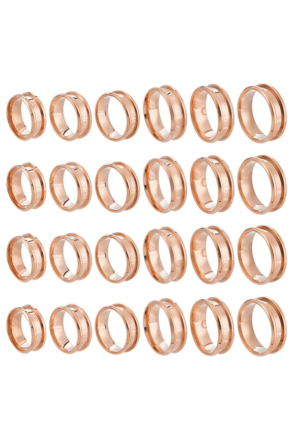24Pcs 6 Styles 304 Stainless Steel Grooved Finger Ring Settings Ring Core Blank for Inlay Ring Jewelry Making Rose Gold 16.9~23mm 4pcs/style