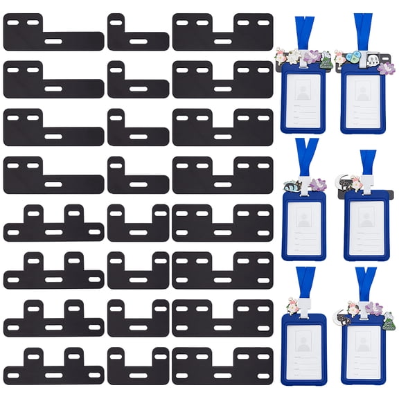 24Pcs 6 Styles Acrylic ID Badge Holder Black 53~89x33x2mm 4pcs/style for DIY