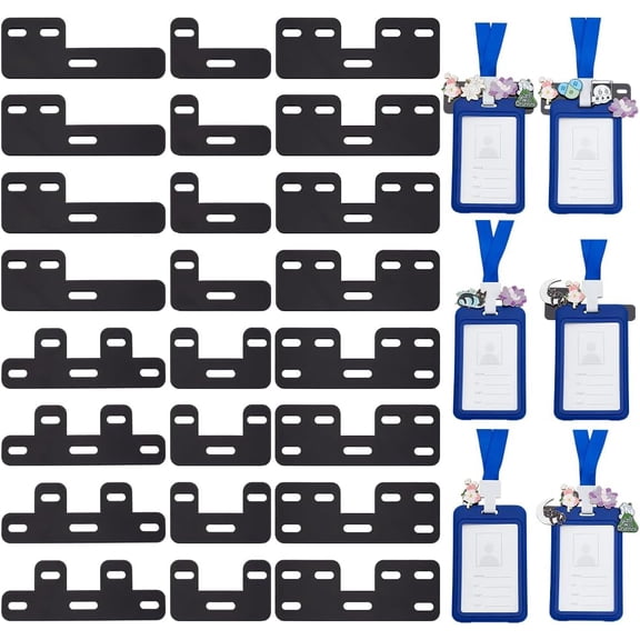 24Pcs 6 Styles Acrylic ID Badge Holder Black 53~89x33x2mm 4pcs/style