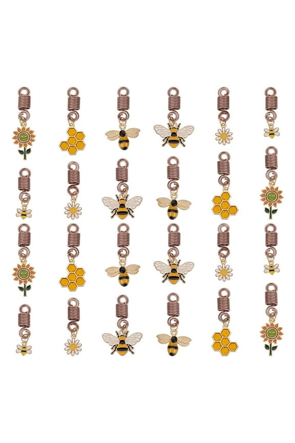 24Pcs 6 Styles Daisy Braid Hair Clips Honeycomb Braid Hair Jewelry Dreadlock Bee Braid Charms Hair Rings Jewelry Golden Alloy Sunflower Braiding Hair Pendants for Women Hair Styling Making DIY