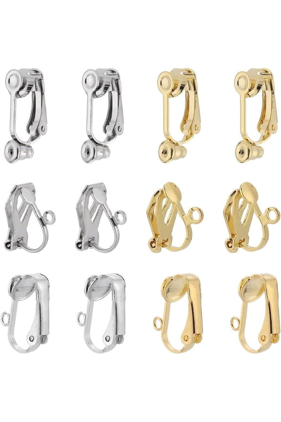 24Pcs 6 Styles Earring Converters Stainless Steel Earring Clips Gold Silver Earrings Components Findings with Post Earring Clip Backs for Non Pierced Ears Women Jewelry Making DIY Crafts