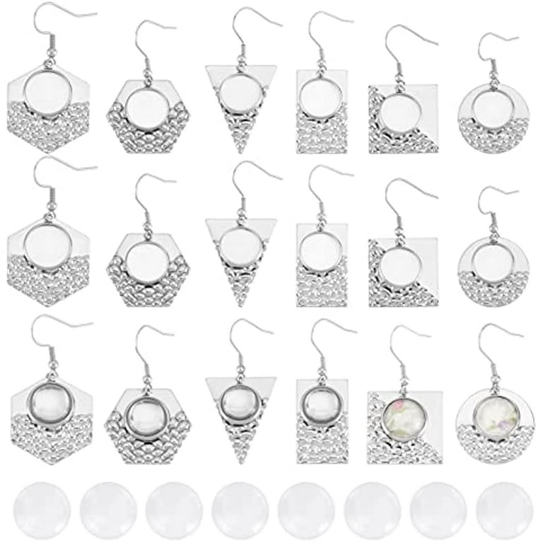24Pcs 6 Styles Earrings Wire Hooks Blanks 12mm Stainless Steel Bezel Trays  with Round Clear Glass Cabochons Setting Earring Blank for DIY Earring  Jewelry Making 