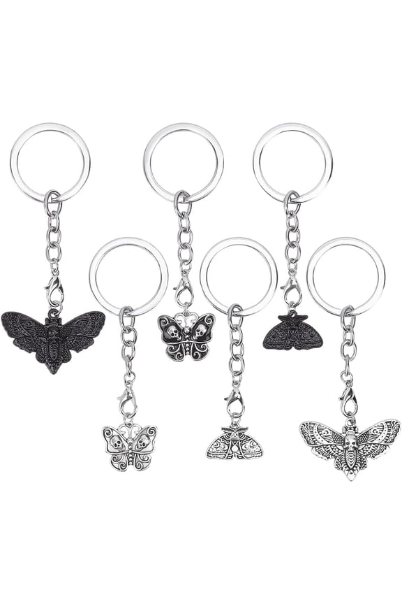 24Pcs 6 Styles Gothic Alloy Keychain with Iron Rings Mixed Shapes Silver Platinum 90~104mm