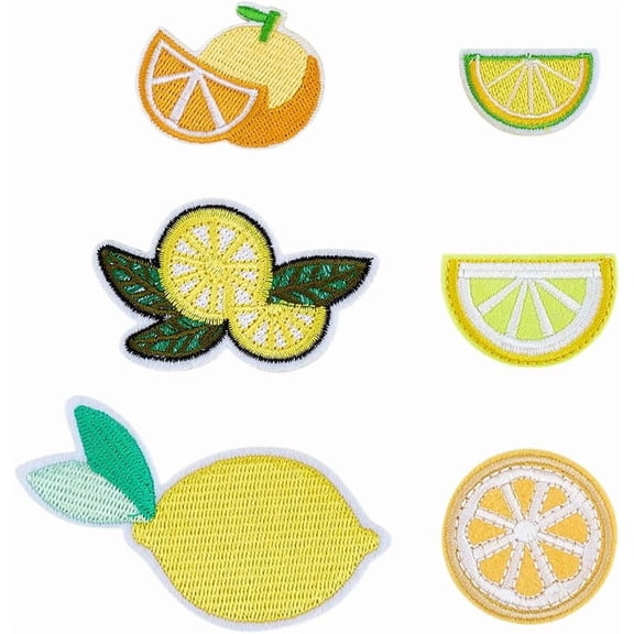 24Pcs 6 Styles Lemon Polyester Patches Costume Accessories Yellow 23~87x37.5~76x1~1.5mm 4pcs/style for DIY