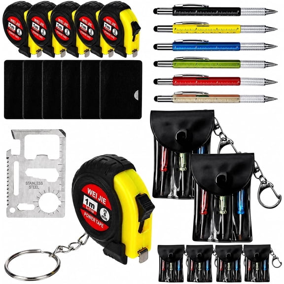 24Pcs 6Sets Mini Tool Gift Set for Men, Portable Screwdriver and Tape Measure Keychain Kit with Multifunction Tool Pen and Card Tool, Bulk Father's Day Gifts Party Favors Everyday Repair Accessories